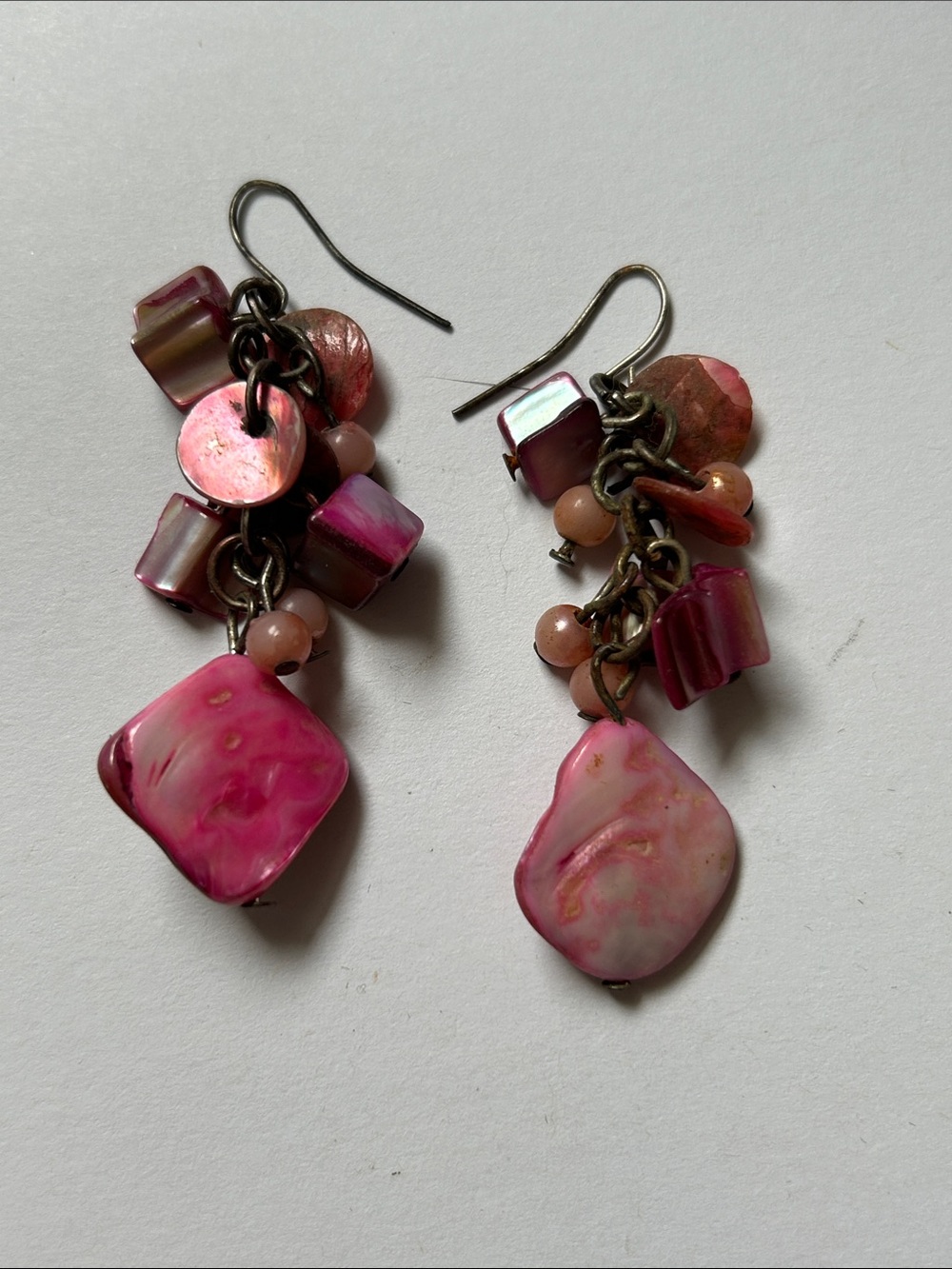 Handcrafted Pink Shell Cluster Drop Earrings j23